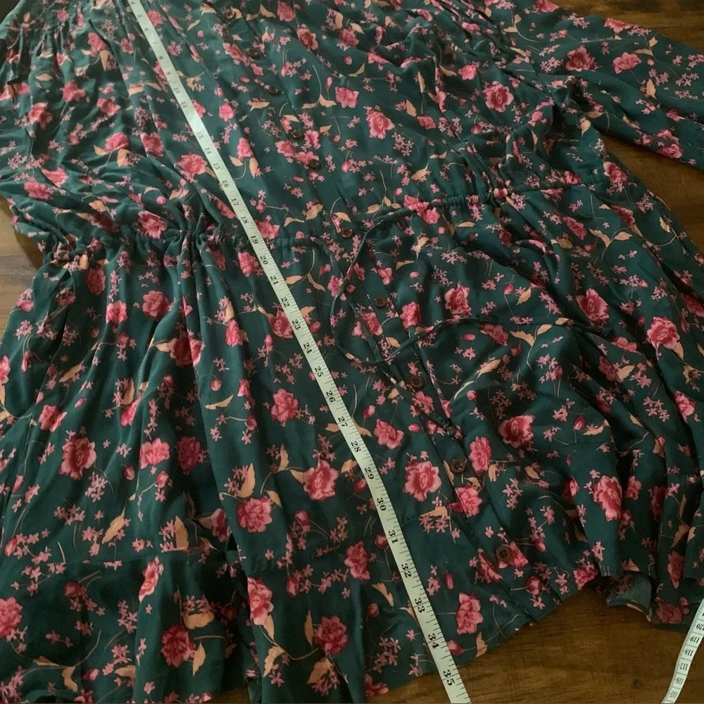 Free People Floral Fields Mini Dress in Emerald Green Sz M